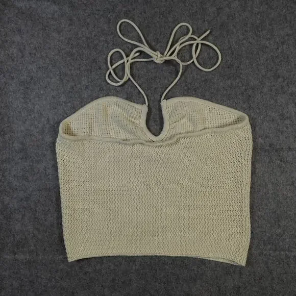 Reformation Top Womens Extra Large Suzanne Cotton Knit Tank Halter Crochet Cream - Picture 3 of 10